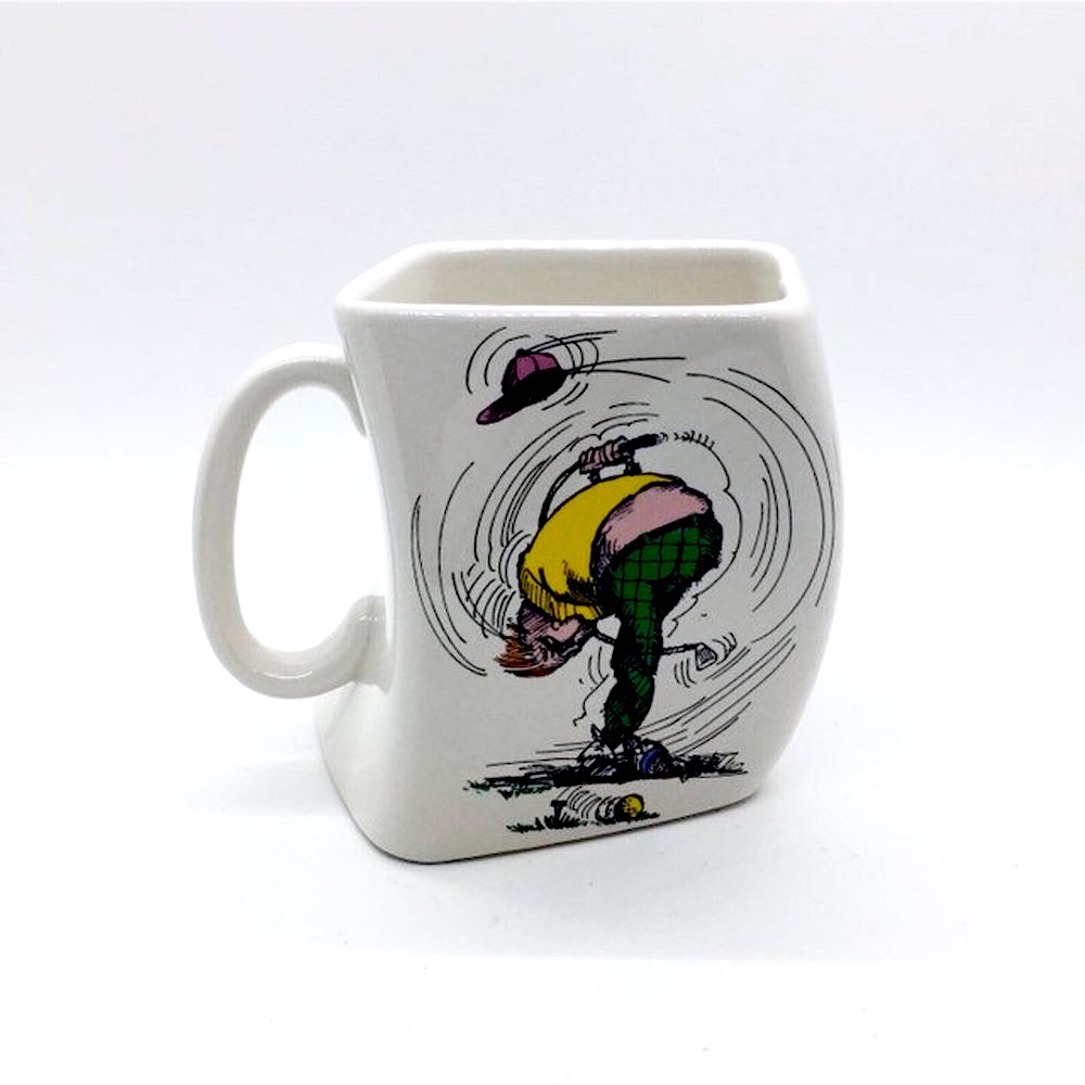 Vintage 1991 Golf Gifts Inc “The Results of Over-Swing” Twisted Square Golf Mug